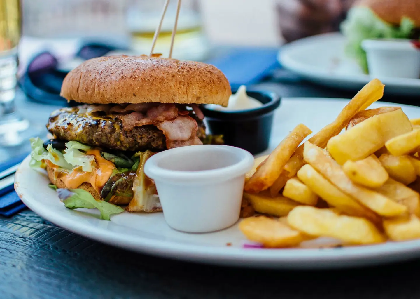 Delicious burger with fries